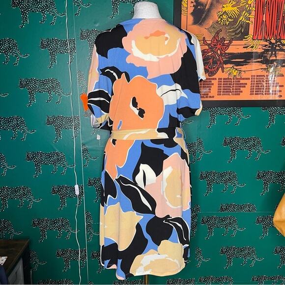 NWT Nine West Colorful Abstract Floral Front Tie Faux Wrap Dress Size XXL - Picture 5 of 9